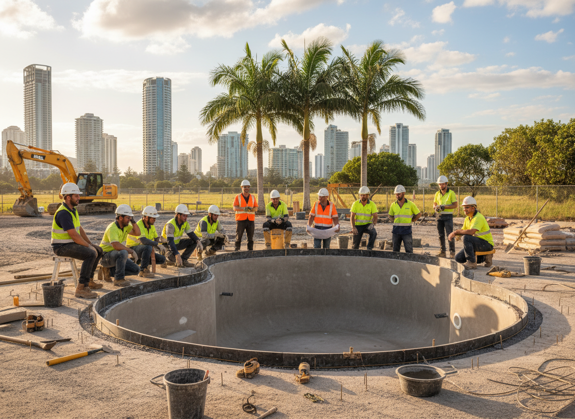 The Fantasy Pools Gold Coast team at work in Gold Coast